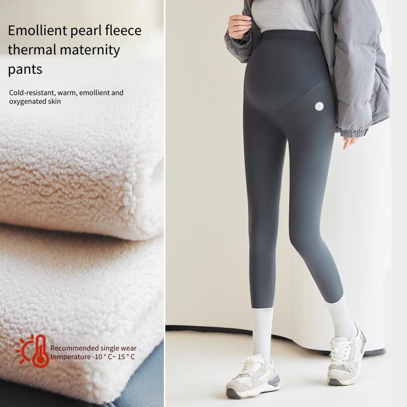 Maternity Wear - กางเกงเลกกิ้งคนท้อง ทรงสกินนี่ สำหรับฤดูใบไม้ร่วงและฤดูหนาว ชุดคลุมท้องแบบใหม่ ผ้าหนังฉลาม หนาและบุผ้ากำมะหยี่