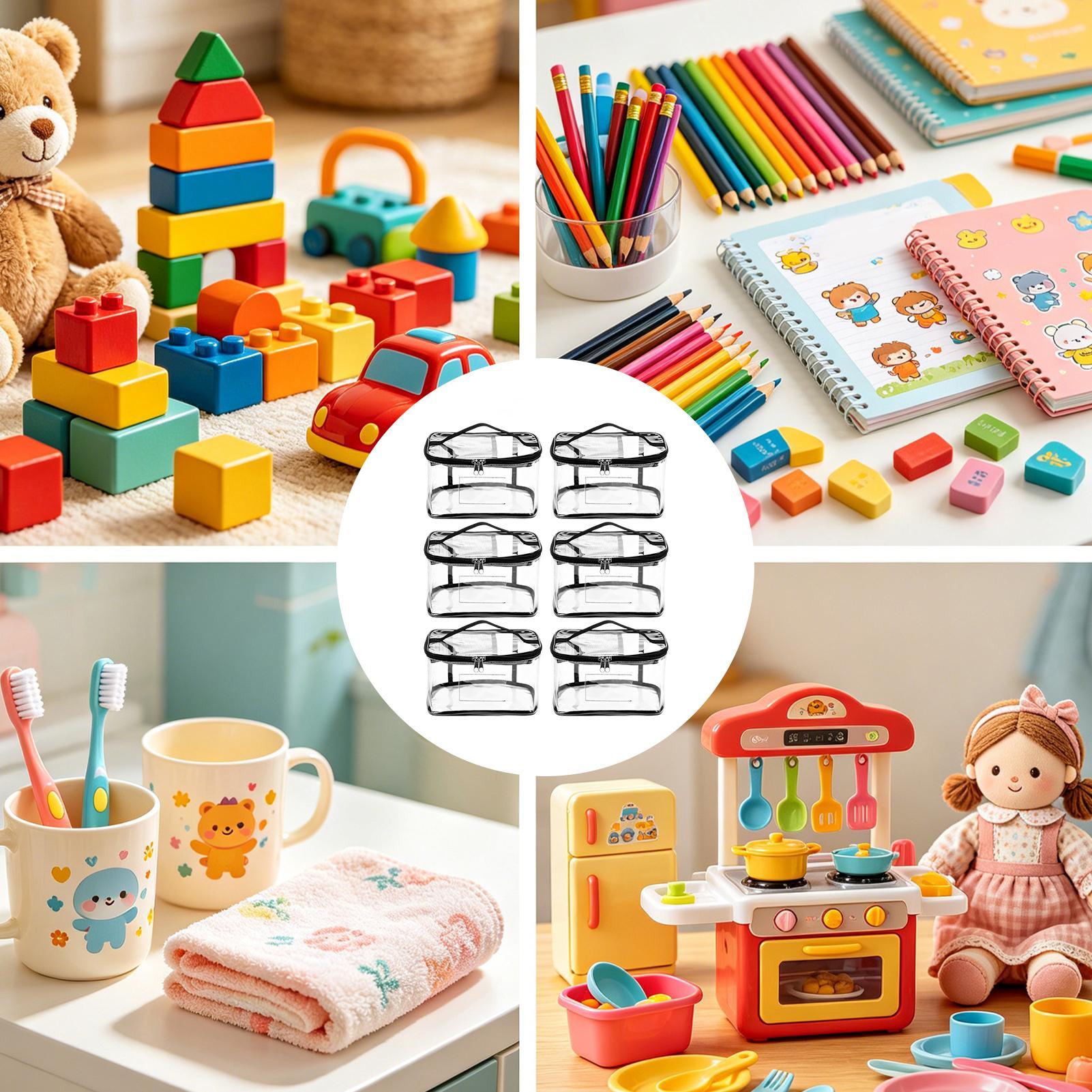 Nursery - ถุงเก็บของเล่น 6 ชิ้น ถุงใสสำหรับจัดเก็บจิ๊กซอว์พร้อมป้ายและช่องใส่ของ ป้องกันฝุ่น สำหรับเก็บของเล่นในห้องเด็กและบ้าน