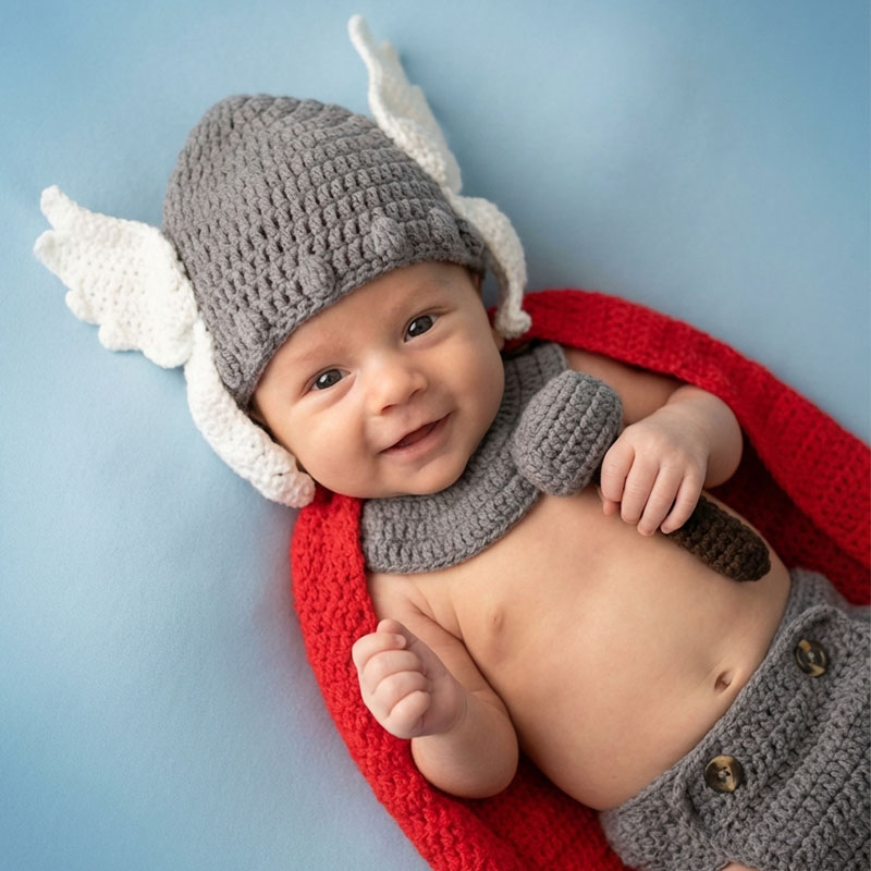Infant Photography Props Outfit - อุปกรณ์ประกอบฉากถ่ายภาพทารกแรกเกิด ชุดคอสเพลย์ธอร์ ตัวละครซูเปอร์ฮีโร่จากภาพยนตร์อเวนเจอร์ส ชุดถ่ายภาพเด็กทารกชาย