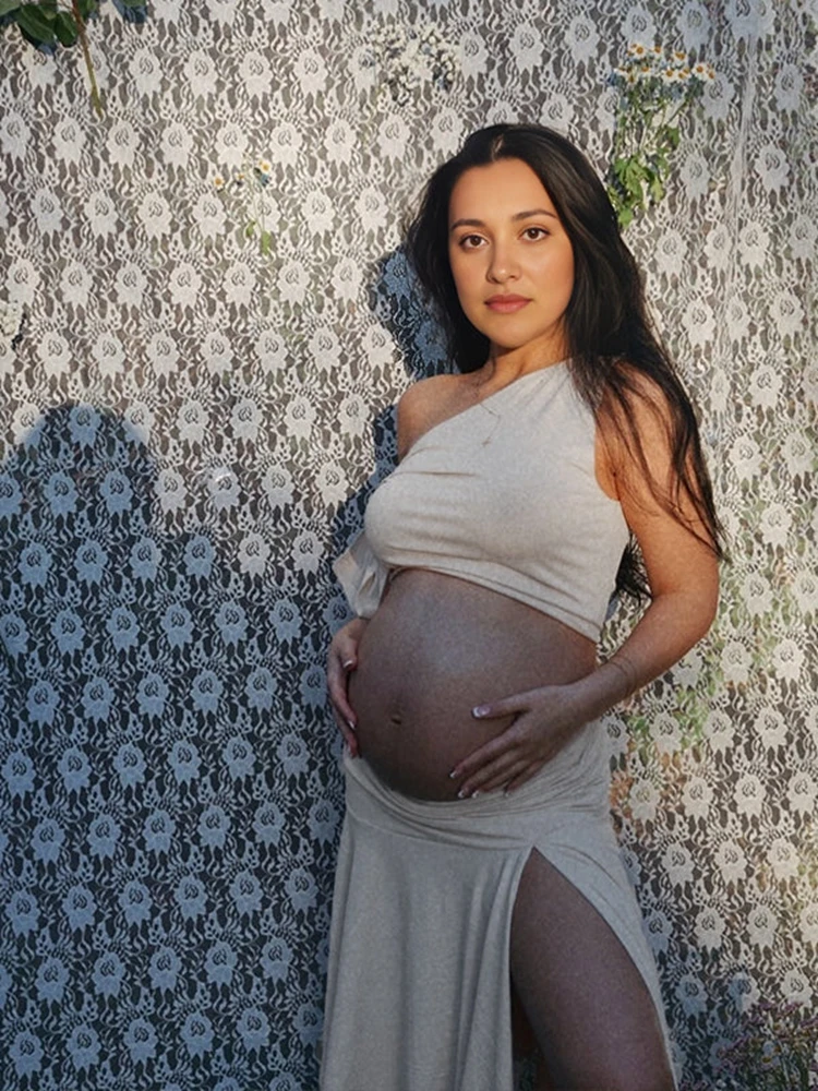 Maternity Wear - ชุดคลุมท้องแบบเปิดไหล่สำหรับถ่ายภาพ ชุดสองชิ้น ชุดเดรสคลุมท้อง กระโปรง ชุดถ่ายภาพงานเลี้ยงฉลองก่อนคลอด ชุดคลุมท้องสุดหรู