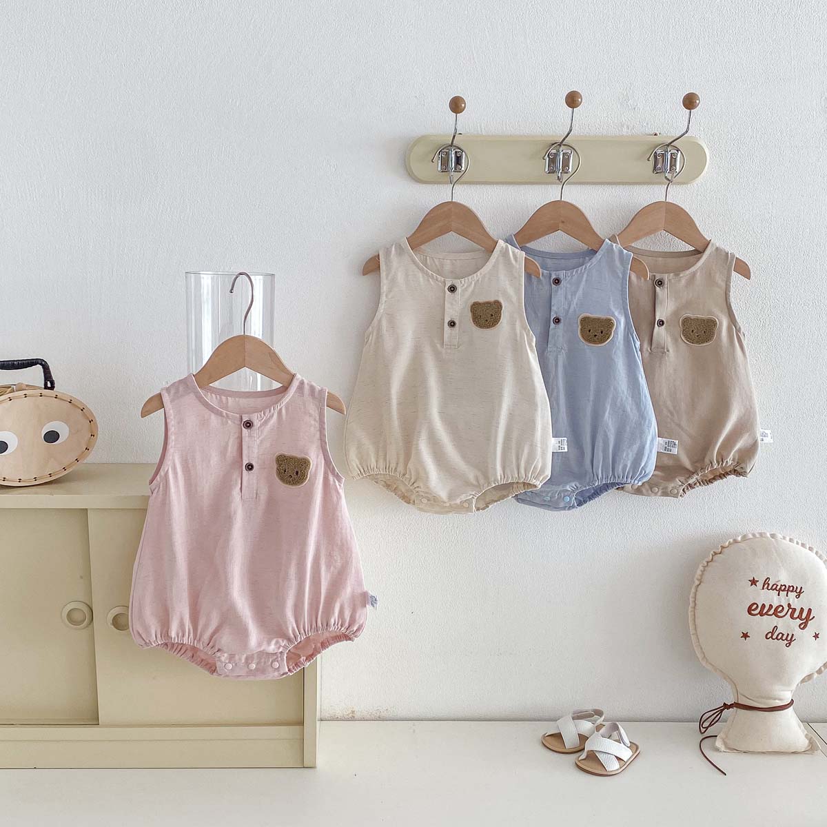 ชุดจั๊มสูทแขนกุดลายหมีสำหรับเด - Baby Summer Linen Sleeveless Jumpsuit บทวิจารณ์และราคา