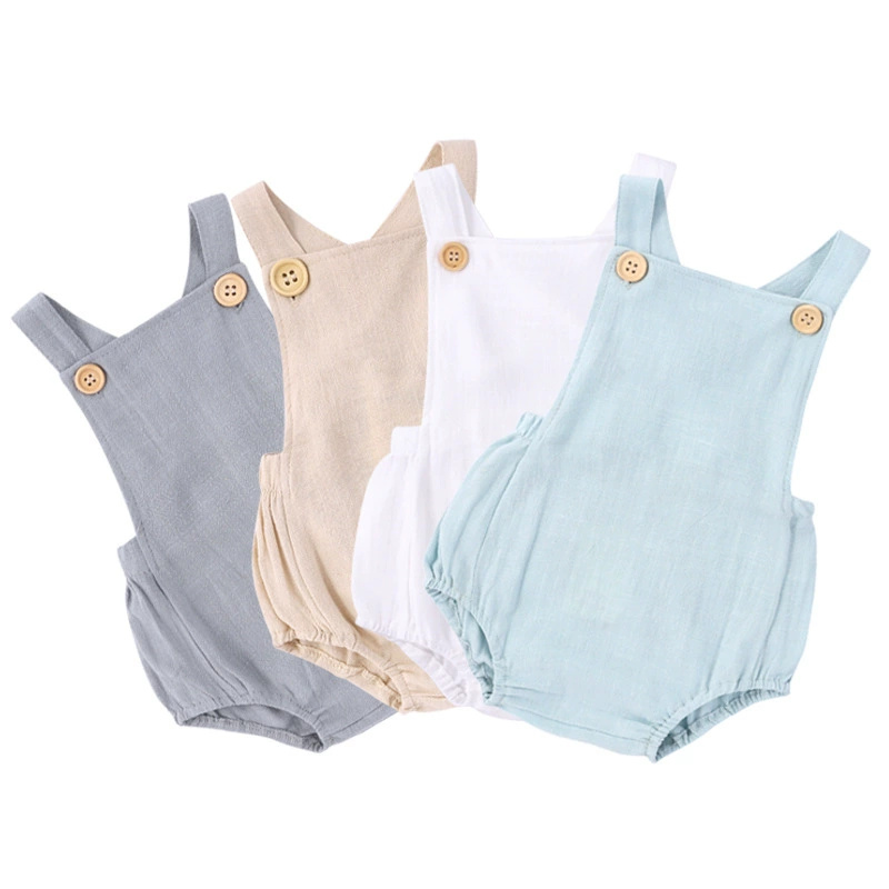 ชุดรอมเปอร์เด็กทารกแรกเกิดฤดูร - Baby Summer Linen Sleeveless Jumpsuit บทวิจารณ์และราคา
