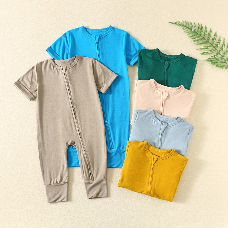 ชุดหมีเด็กทอจากใยไผ่สไตล์อินสต - Cotton Baby Onesies Zipper บทวิจารณ์และราคา